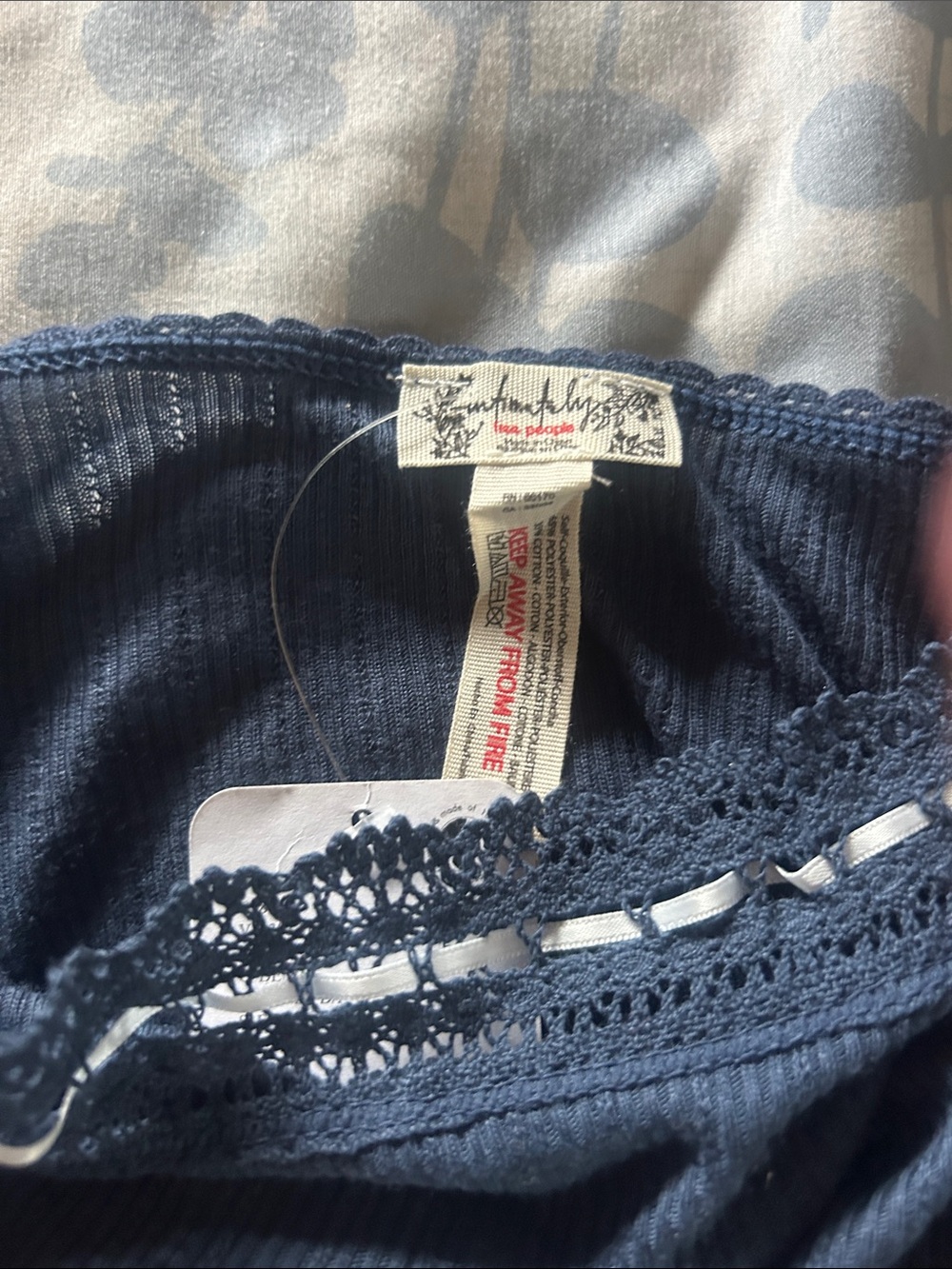 Free People Lace-Trim Ribbed Camisole - Navy Blue - Picture 2 of 4